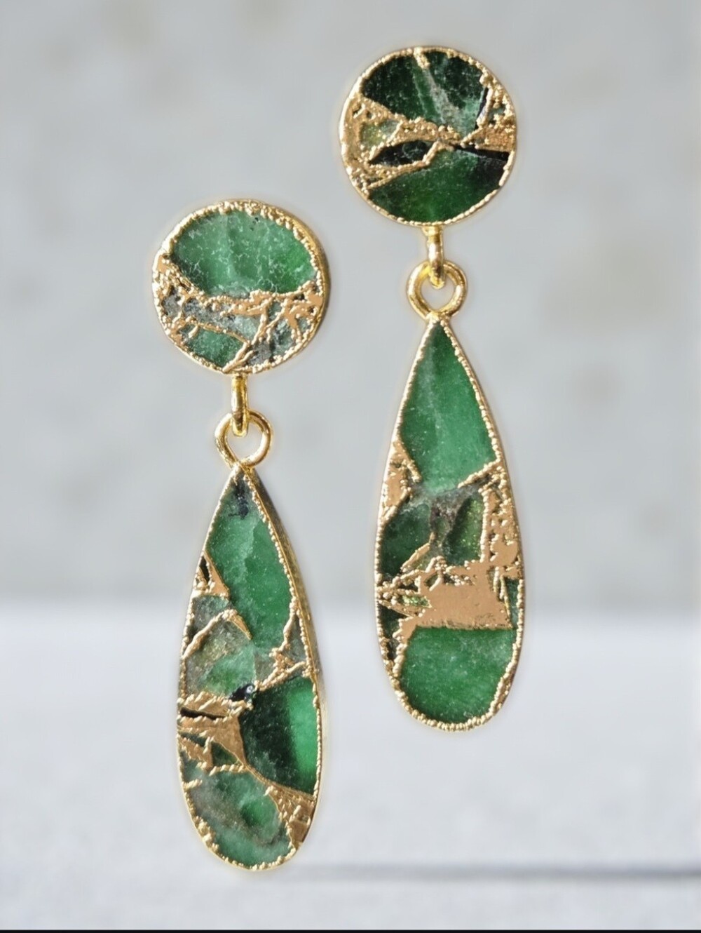 18k Gold Plated Artisan Green Mohave Turquoise Earrings